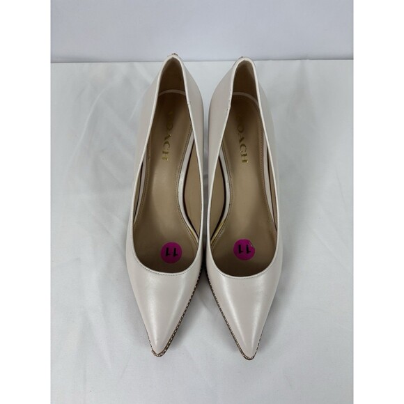 Coach Vonna Heels Cream Chalk 11 Studded Beadchain Pointy Toe Semi Matte Calf - Picture 2 of 16